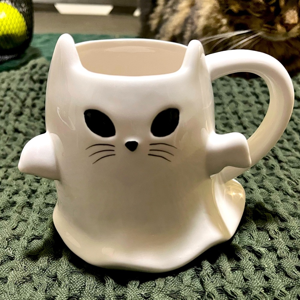 COBWEBS & cauldrons ghost cat mug